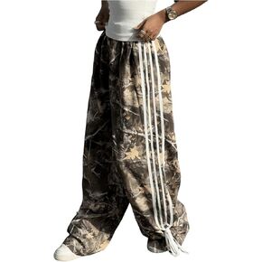 Women's Y2k Camo Baggy Pant Bow Wide Leg Sweatpants Striped High Waisted Camouflage Casual Track Pant Trouesrs Trendy