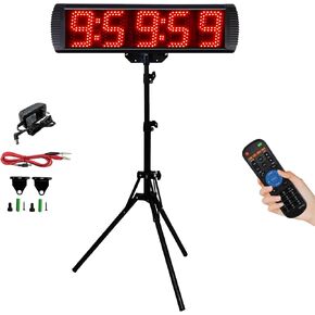 GANXIN LED Race Timing Clock, Running Event Gym Timer Clock for Countdown/Count Up,12/24 Hour Real Time Clock, Stopwatch with Remote Control,Portable Large Wall Clock，5 Inch 5-Digit (Red)