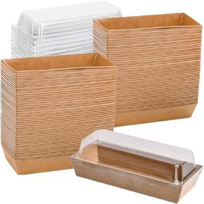 100 Pack To Go Dessert Boxes with Clear Lids, Paper Charcuterie Boxes Swiss Roll Cake Containers, Rectangle Sandwich Boxes for Sushi, Muffins, Treat, Waffle, Cookie, Food Truck Business