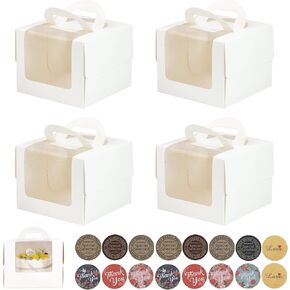40Pcs 5×5×4 Inches Mini Cake Boxes-Solid White with Carry Handles and Cake Board-Suitable for Cakes up to 4 Inch,Cake Container,Pastries,Bakery Treats-Perfect for Celebrations and Gifts