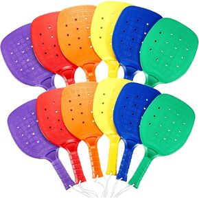 12 Pcs Plastic Paddleball Racket PE Equipment for Elementary School 15.2 x 7.5 Inches Paddle Ball Racket with Lanyard Physical Education Classes Equipment 6 Colors