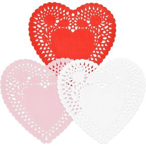360 Pcs 4 Inch Mini Valentine Heart Doilies Cutouts Paper Lace Doily Red Pink White Valentine's Craft Gift Set for Valentine's Day Party Decor