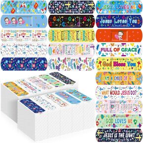 Geiserailie 100 Jesus Bandages Kids Bulk Jesus Christian Bible Verse Bandages 20 Style Cute Jesus Loves You Cartoon Bandages Flexible Waterproof Bandages for Minor Cuts Scrapes