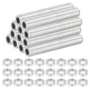 PATIKIL M8 Fine Thread Carbon Steel Lamp Pipe with Nut, 12 Set 50mm/1.97" Hollow Tube Thread Adapter Fasteners Hardware for Lamp Lights Chandelier Ceiling Light DIY, White Zinc Plating