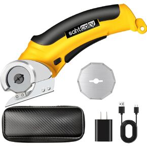 Cordless Electric Scissors,4.2V Carpet & Cardboard Cutter Multi-Cutting Tools with Safety Lock & Replacement Blade/Charger,Rechargeable Powerful Fabric Cutter with Storage Box(yellow)