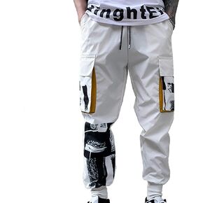XYXIONGMAO Men's White Tactical Harem Pants with Pockets Techwear Streetwear Hip Hop Joggers Sweatpants Cargo Pants for Men