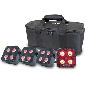 Rockville 4 Pack Mini IR4 Black, LED Wash Lights, RGBWA+UV, Compact, App Control, LCD, Wireless DMX, Rechargeable, Perfect for DJ & Event Lighting