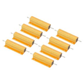 PATIKIL 100W 1.5 Ohm Aluminum Shell Resistor, 8 Pack Aluminum Housing Resistor Housed Case Wirewound Resistors Screw Tap Power Resistor 5% Tolerance, Golden