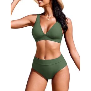 AI'MAGE Bikini Set for Women Two Piece High Waisted Swimsuits 2025 V Neck Bathing Suit Back Self Tie Straps Swimmear S-XXL