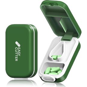 Pill Cutter for Small or Large Pills&Tablet Vitamins Design in The USA.with Detachable Silicone pad and Safety Buckle Design Easy to Open.(Olive)