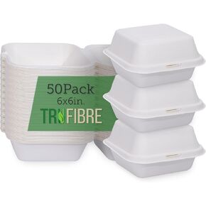 White Disposable To Go Containers with Lids, Clamshell Take Out Boxes, Bento Cakes, Desserts, Sandwiches, Party Favors, Events, 6x6 100 Pack