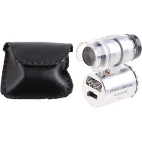 60X Magnifier Microscope UV Jeweler Loupe Currency Detector with LED Light ABS Plastic, Metal, 10mm.