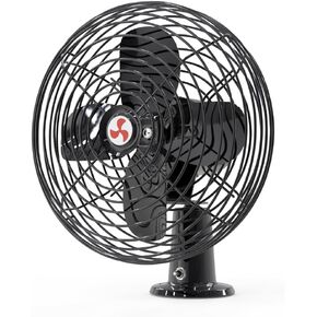 12 Volt Fan for Truck Cab, 2 Speed Switches, 6 Inch Heavy Duty Black Metal Car Fan, Cigarette Lighter Fan for Truck with Ventilate Function, for Use on Truck or Camping(Cord Length 6FT)