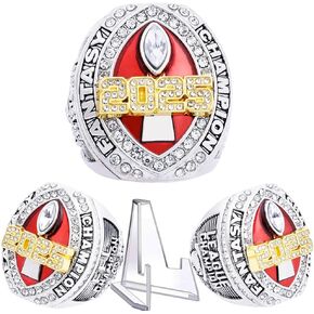 2025 Fantasy Football Championship Ring | Heavy FFL Champion Trophy Ring | Gold Silver Tone Plated Award Trophy for Fantasy Football League Winner