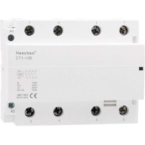 Household AC Contactor CT1-100 4 Pole Four Normally Open 220V/240V Coil Voltage 35 mm DIN Rail Mount