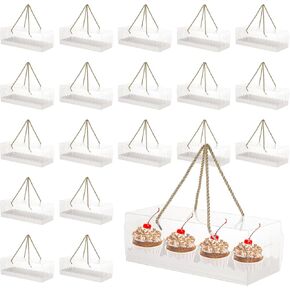 20 Pack Clear Roll Cake Box, Swiss Roll Cake Box With Handles And Paperboard, Rectangular Cake Roll Box, Cookies Gift Boxes For Birthday Wedding Christmas New Year Party, 10.8" L X 4.3" W X 3.8" H