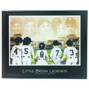 Framed Baseball New York Yankees Legends Ruth Gehrig Mantle Dimaggio Berra Wall Art F6600A