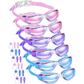 6 Pack Splash Kids Swim Goggles Age 4-16 No Leaking Anti Fog Swimming Goggles with Adjustable Silicone Boys Girls(Purple, Pink, Blue)