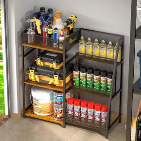 Spray Paint Can Holder, Paint Can Storage Rack with 6-tier Wooden Shelves, Metal Spray Can Rack Spray Bottle Holder Paint Bottle Organizer Lube Can Storage Shelf for Garage, Gifts for Men Dad