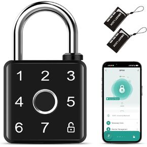 Ostsmart Fingerprint Padlock, Smart Locker Lock with Electronic Digital, Bluetooth Pad Lock Waterproof, RFID Lock USB Charge Lock for Gym Locker Outdoor Fence Gate School Locker Storage Unit