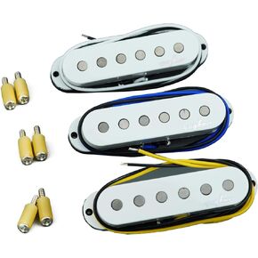 Guyker Alnico 5 Single Coil Pickups, SSS Guitar Neck Middle Bridge Pickup Set Electric Guitar Replacements Parts (SPFA5, White)