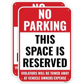 2PC Reserved Parking Sign, 14 x 10 Inches - Aluminum - No Parking This Space Is Reserved Metal Sign - Private Parking