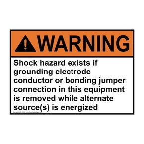 ComplianceSigns.com Warning Shock Hazard Exists If Grounding Electrode ANSI Label Decal, 5x3.5 inch 4-Pack Vinyl for Electrical