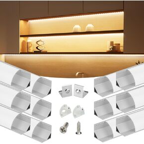 Muzata 12Pack 3.3FT/1M V Shape LED Channel Silver Aluminum LED Strip Diffuser Channel with Milky White Cover Frosted Corner Lighting Easy Installation V1SW WW 1M