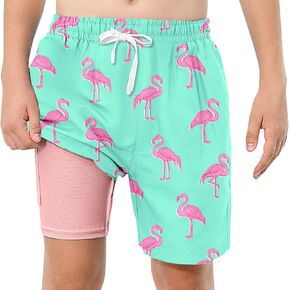 Boys Swim Trunks with Compression Liner Swim Shorts Kids Quick Dry Bathing Suit Boxer Brief Swimwear 6-20 Years