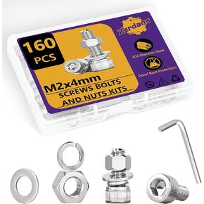 100PCS M5 Metric Screws Bolts and Nuts Assortment Kit, M5x6mm Metric Kits,12.9 Grade Carbon Steel Hex Socket Head Cap Screws with Lock & Flat Washers with 1 Allen Wrench for 3D Printing Projects in Kuwait