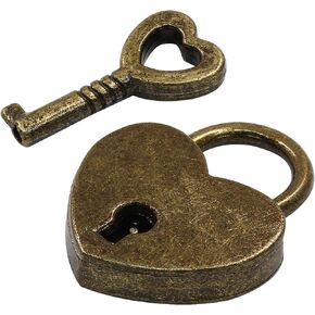 Waziaqoc 2PCS Mini Antique Bronze Heart Shaped Padlock with Key, Small Metal Padlock Decorative Locks for Diary Book Padlock, Jewelry Box, Storage Box, Suitcase, Handbag