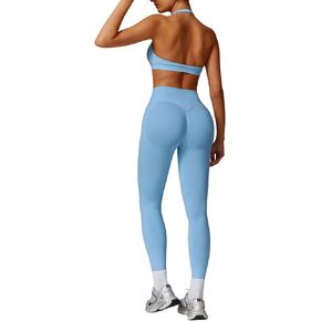 Womens Workout Sets Halter Neck Straps Sports Bras and High Waist Leggings Set 2 Piece Gym Yoga Active Wear Outfit