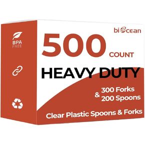 Disposable Plastic Forks Spoons Set of 500 Heavy Duty Bulk Forks Clear Silverware Reusable Plastic Spoons Disposable Cutlery Plastic Utensils Flatware for Home Restaurant Wedding Party Picnic