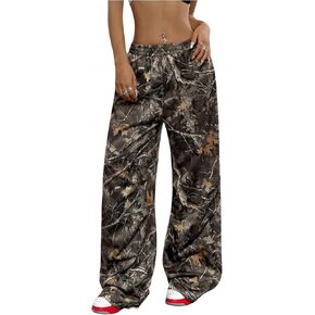 Women's Y2K Camo Print Sweatpants Wide Leg Baggy Sweatpants Camouflage High Waisted Pants Loose Trousers