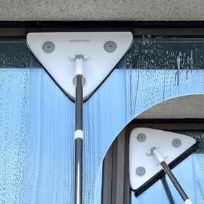 CTIME 78'' Window Squeegee with Extension Pole, 3-in-1 Professional Window Cleaning Kit, Triangle Outdoor Window Cleaning Tools for Hard-to-Clean Corners