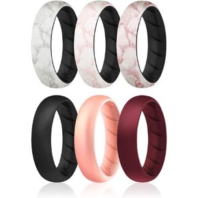 ROQ Silicone Rings for Women Breathable Silicone Rings Bands - Comfort Fit Silicone Wedding Ring for Women - Black, Marble, Maroon, Rose Gold Colors - Size 4