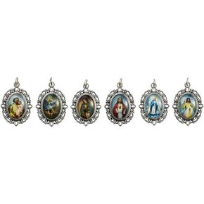 Assorted Silver Tone Catholic Saint Devotional Medals, 1 1/4 Inch, Pack of 24