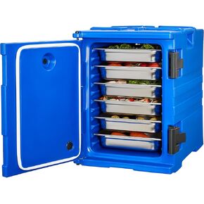 VEVOR Insulated Food Pan Carrier, 95 Qt Hot Box for Catering, LLDPE Food Box Carrier w/Double Buckles, Front Loading Food Warmer w/Handles, Stackable End Loader for Restaurant, Canteen, etc. Blue