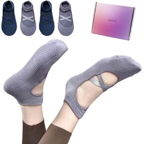 Pilates Socks with Grips for Women – Non-Slip Grip Socks for Pilates, Yoga, Barre & Dance (4 Pairs with Recyclable Gift Box)