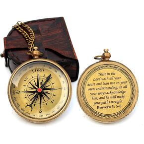 Trust in The Lord with All Your Heart Brass Compass with Leather Bag Baptism Gifts, for Love Ones, Religious Gift Unisex Gift Compass Working Compass in Saudi Arabia