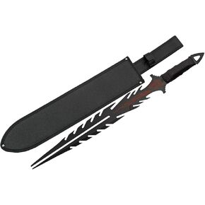 Szco Supplies 26" Double Reaper Sword, Black Stainless-Steel Blade with Red Fire Dragon Design, Paracord Handle, and Nylon Shoulder Sheath