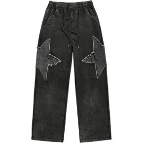 Floerns Men's Y2k Star Raw Trim Straight Leg Pants Drawstring Street Sweatpants