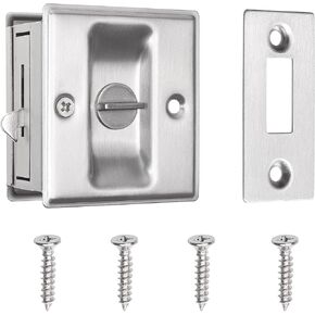 Eco-Fused Pocket Sliding Door Lock - Brushed Nickel Privacy Door Pull with Lock - Reversible - Compatible with Most Doors - Easy Grip - Doors with Thickness 1-3/8" (3.49 cm)