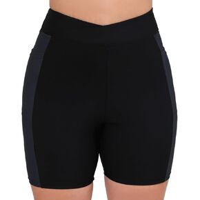 Women's 7" Plus Size Cross High Waisted Board Shorts with Side Pockets Boyshorts Swimsuit Bottoms