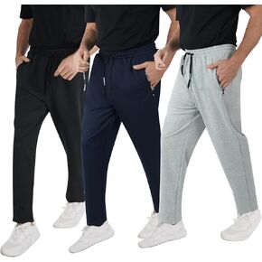 Mens 3 Pack Straight-Leg Sports Casual Sweatpants for Men with Letter Print Zipper Pocket and Drawstring Size XS-3XL