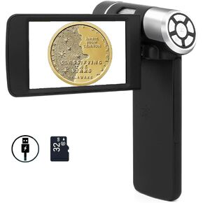 Andonstar AD203 Handheld Digital Microscope, 1080P FHD Portable Pocket Microscope, USB Microscope Camera for Kids Adults, 4'' Rotatable Screen, Coin Electronic Magnifier, Windows Compatible, 32GB