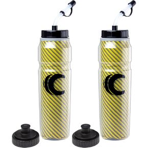 Cannon Sports Insulated Squeeze Water Bottle with Straw, Leak Proof Lids, Double Wall Insulation, Wide Mouth, BPA-Free, 28oz (2 Pack, Yellow)