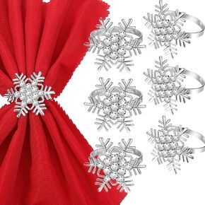 6 Pieces Christmas Snowflakes Napkin Rings Sliver Rhinestone Snowflake Napkin Ring Decor Metal Snowflake Napkin Holder for Christmas Halloween Thanksgiving Wedding Party