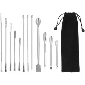 Diydeg 12Pcs Stainless Steel Lab Spatula, Micro Scoop Set, Lab Spoons Spatula Tool for Gel Capsules Empty Quickly Fill Tray with Powder Tamper Tools, Mixing Spatula