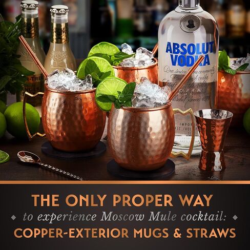 Gift Set Moscow Mule Mugs Set of 4 16 oz Copper Plated Stainless Steel 4 Straws 4 Coasters Jigger Shot Glass Stirring Spoon, Cleaning Brush in Saudi Arabia